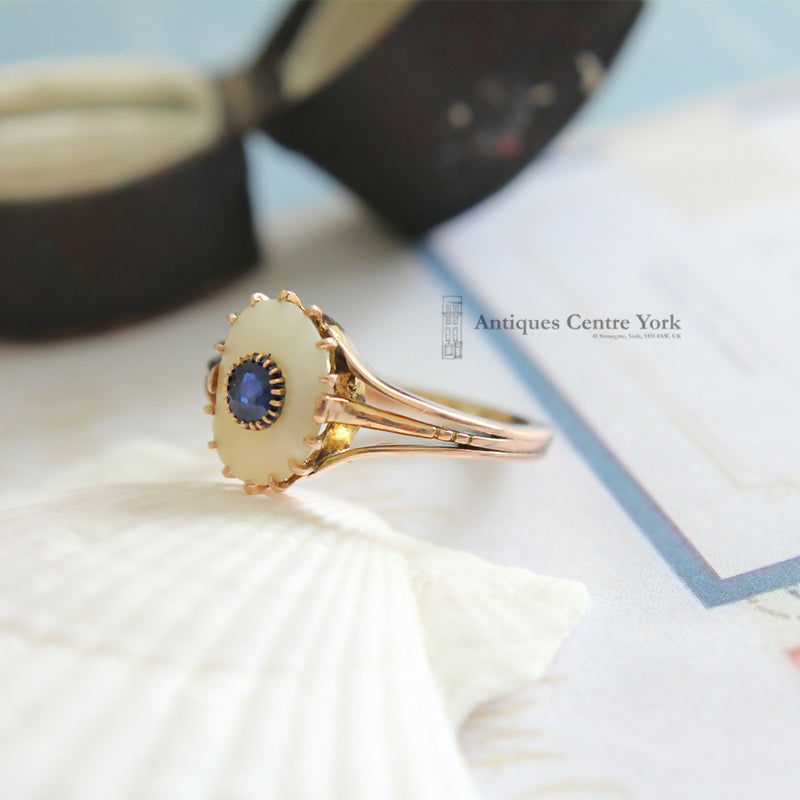 Victorian 9ct Mother of Pearl & Sapphire Ring