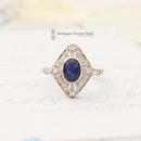 Art Deco Style Platinum Sapphire & Diamond Cluster