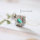 Art Deco Style 18ct White Gold Emerald & Diamond Cluster