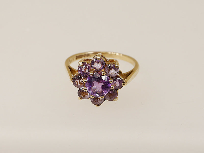 9ct Gold & Amethyst Cluster Ring