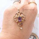 Art Nouveau 9ct Amethyst, Pearl & Diamond Pendant