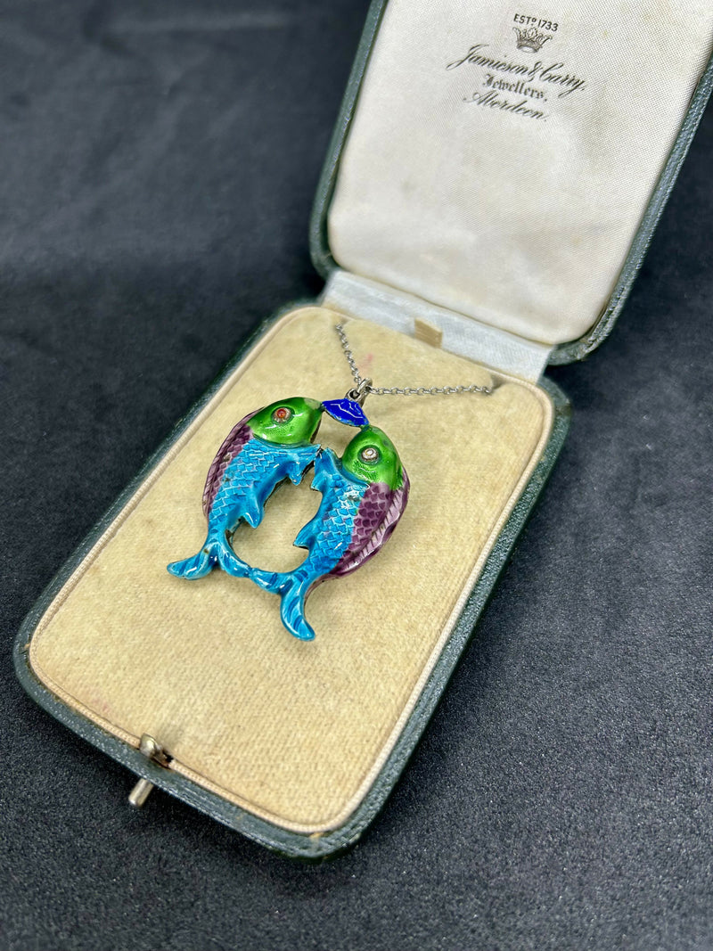 Antique Chinese Sterling Silver Enamel Fish Pendant