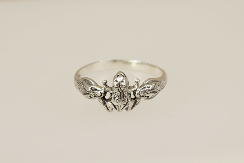 Silver Frog and Snake Ring