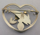 Vintage Georg Jensen Sterling Silver Heart Dolphin Brooch Design No 312