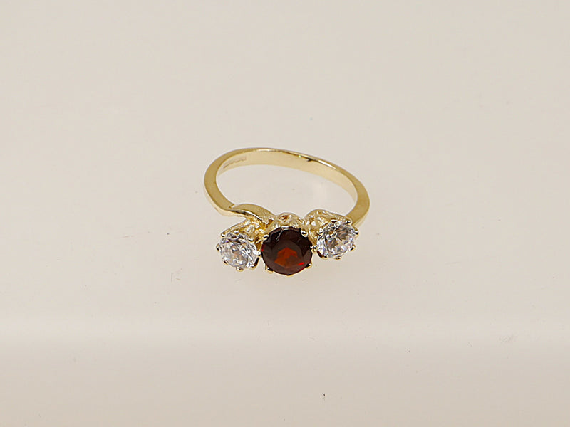 9ct Gold Garnet & CZ Trilogy Ring