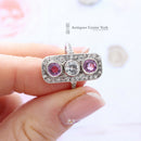Art Deco Platinum Pink Sapphire & Diamond Ring