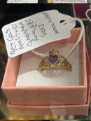 Amethyst 9ct Gold Clauddagh Ring size J (Reserved)