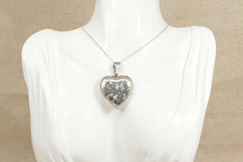 Silver Large Heart Locket Pendant & Chain