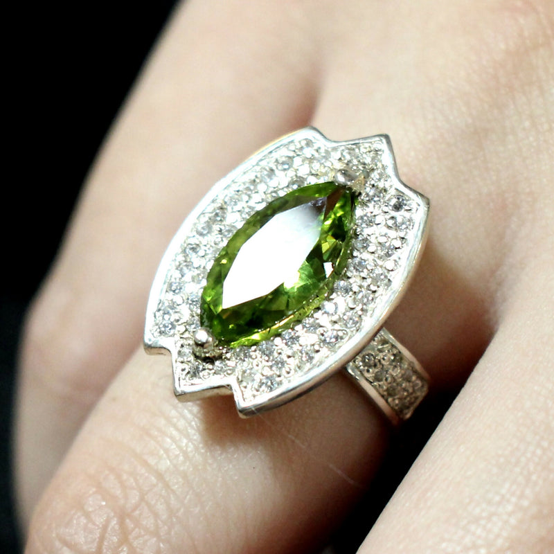 Jake-marquis-cut-peridot-and-cz-set-silver-ring-24j019a