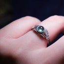 Art Deco Style Platinum Pt950 Emerald Cabochon Diamond and White Topaz Ring With Engraved Details Size K