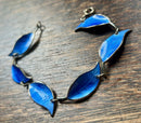 Modern Mid Century David Anderson Sterling Silver Gilt Cobalt Blue Enamel Leaf Bracelet