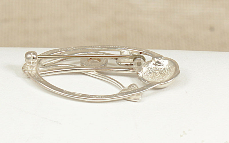 Silver Art Nouveau Style Moonstone Brooch