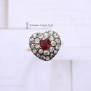 18ct Ruby & Diamond Heart Shaped Cluster Ring