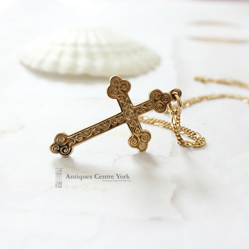 1990's 9ct Gold & Pearl Celtic Cross & Chain