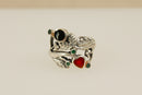 Silver Art Nouveau Style Carnelian, Onyx & Chalcedony Ring