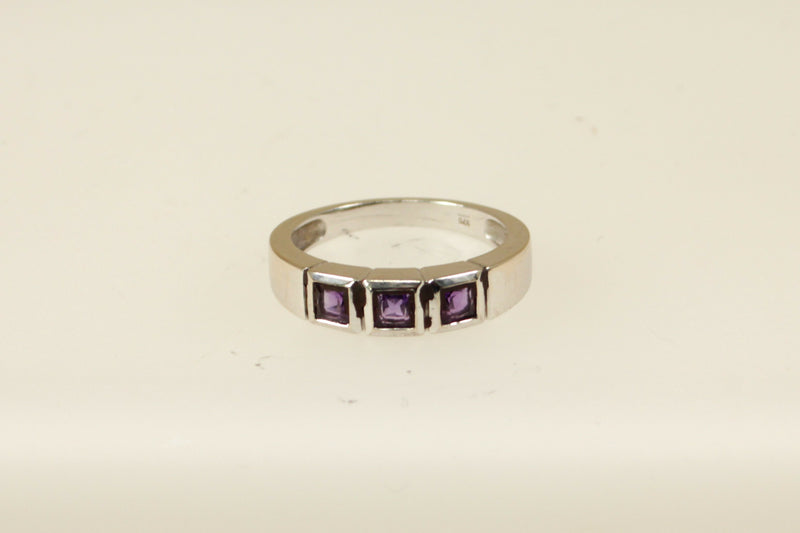 9ct White Gold Amethyst Trilogy Ring