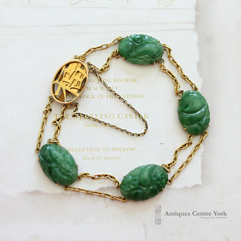 Chinese Vintage 14ct Jade Bracelet