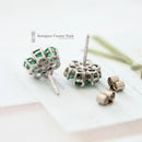 18ct White Gold Emerald & Diamond Cluster Earrings