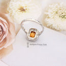 Art Deco Style 18ct White Gold Orange Sapphire & Diamond Cluster