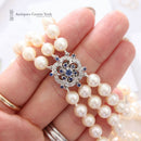 Quality Cultured Pearl 3 Row Choker with Sapphire & Diamond Clasp