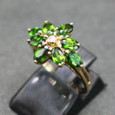 9ct gold chrome diopside and diamond cluster ring
