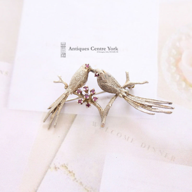 Vintage Les Bernard Sterling Silver & Ruby Bird Brooch