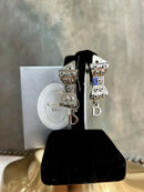 Vintage Christian Dior Bow Earrings – Silver Plated Screw Back Clip Earrings with D Charms and CD Box
