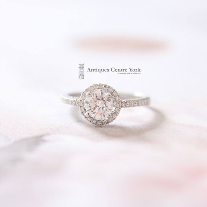 18ct White Diamond Halo Cluster Ring 0.64ct