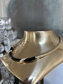 Vintage Christian Dior Black Enamel/Rhinestone Gold Plated Necklace with CD Jewellery Pouch