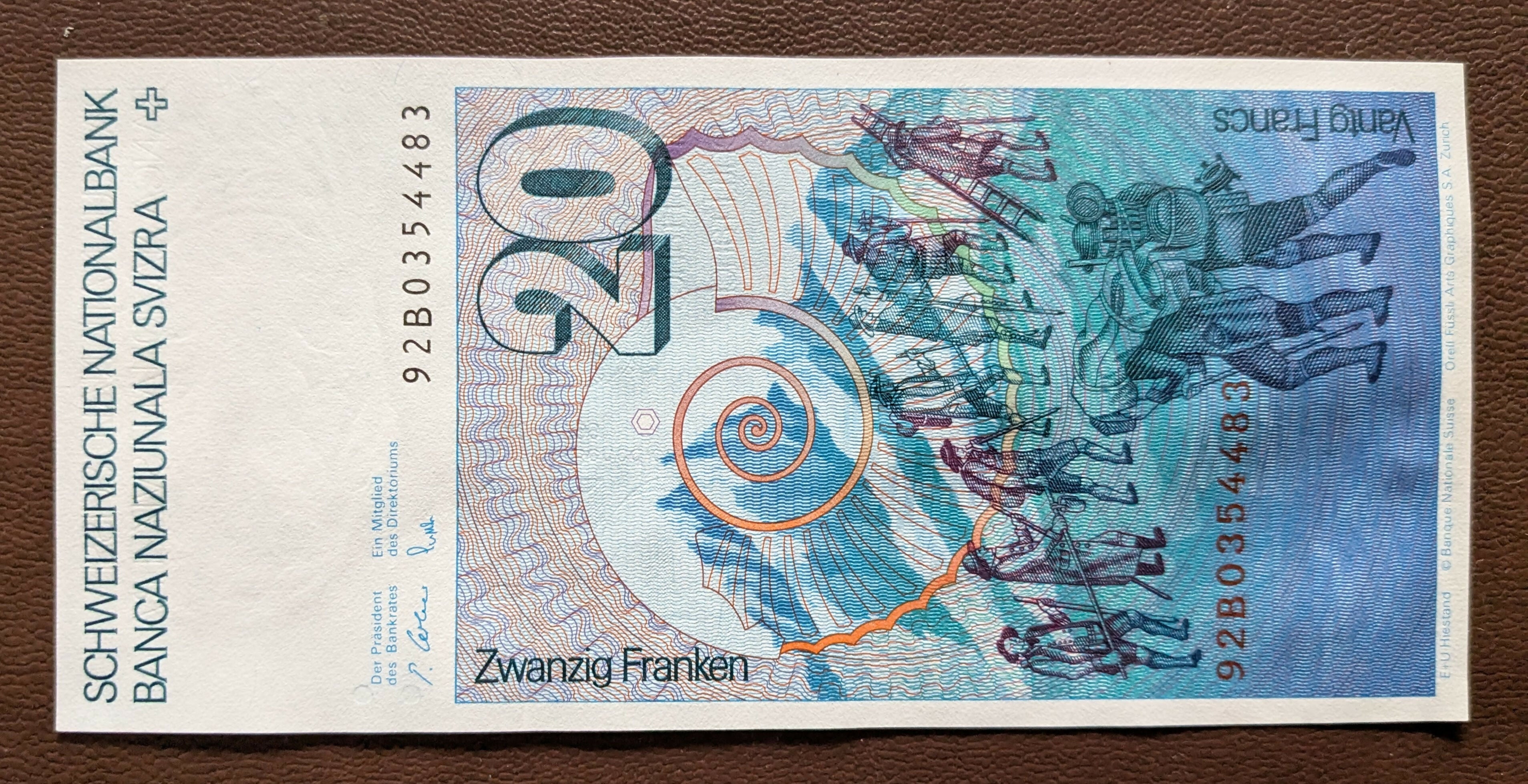 Swiss 20 Franc Banknote Horace Benedict 1989 - 92