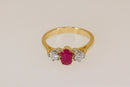 Stunning & Classic 18ct Gold Ruby & Diamond Trilogy Ring – Birmingham 2000