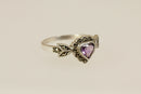Silver Amethyst & Marcasite Heart Ring