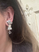 Vintage Christian Dior Bow Earrings – Silver Plated Screw Back Clip Earrings with D Charms and CD Box