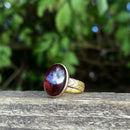 Victorian Garnet Cabochon Bazel Set Ring with Engraved Band