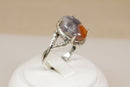 Bold Sterling Silver & Orange-Grey Agate Brutalist Style Statement Ring