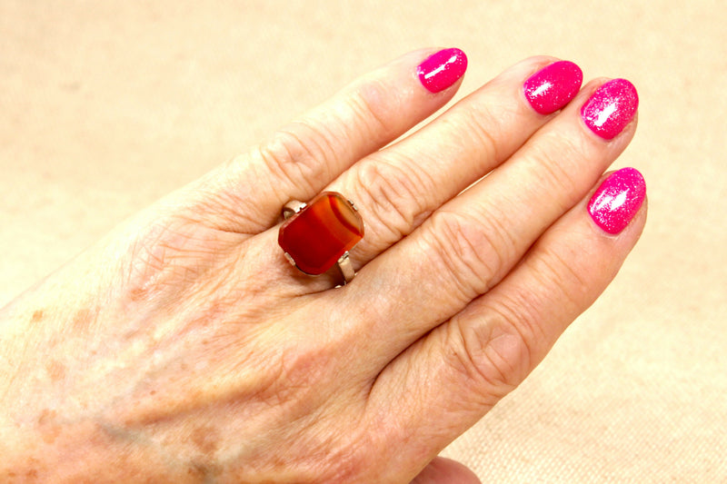 Silver Art Deco style Banded Carnelian Ring