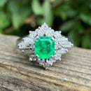 Vintage Platinum Emerald & Diamond Cluster Ring