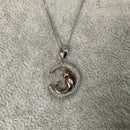 Silver and CZ cat & moon pendant