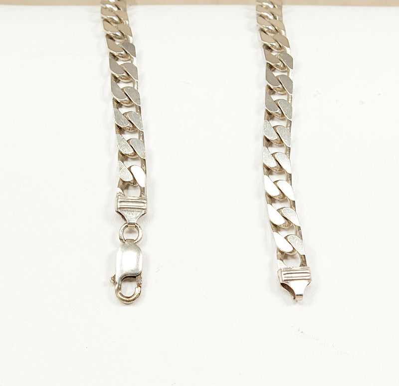 Silver Heavy Flat Curb Link Necklace Chain