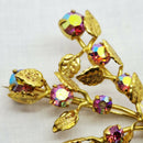 Vintage 1950's Gold Tone & Crystal Floral Brooch