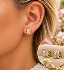 9ct Yellow Gold Cubic Zirconia Four Leaf Clover Stud Earrings