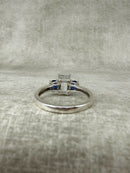 Vintage 925 Silver Blue and White Paste Three Stone Ring
