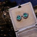 18ct White Gold Colombian Emerald (1.09ct) and Diamond (0.55ct) Cluster Stud Earrings