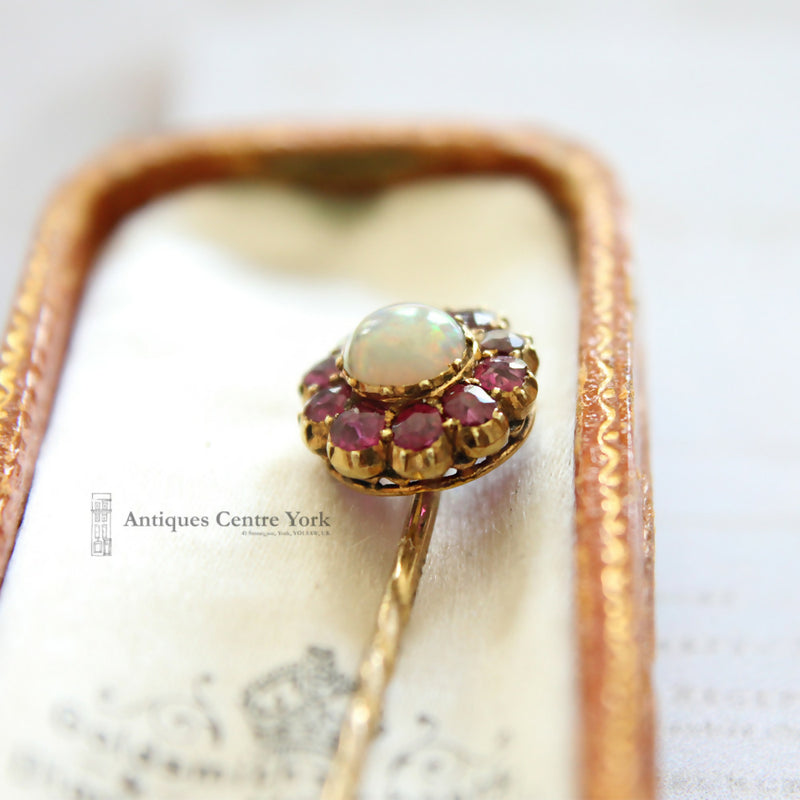 Victorian 9ct Opal & Ruby Stick Pin