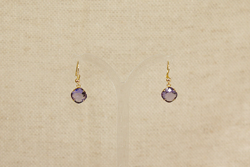 9ct Gold & Amethyst Crystal Dropper Earrings