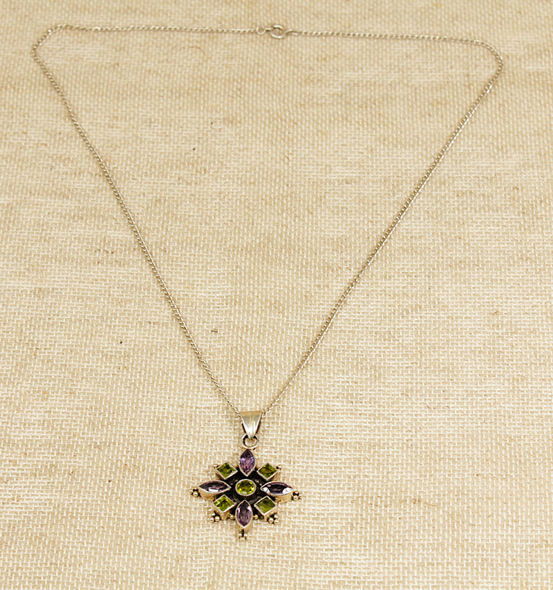 Silver Amethyst & Peridot Pendant & Chain