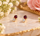 9ct Yellow Gold Red and Clear Gemstone Two Stone Stud Earrings