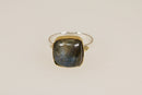 Silver & Labradorite Statement Ring with Gold Overlay Detailing