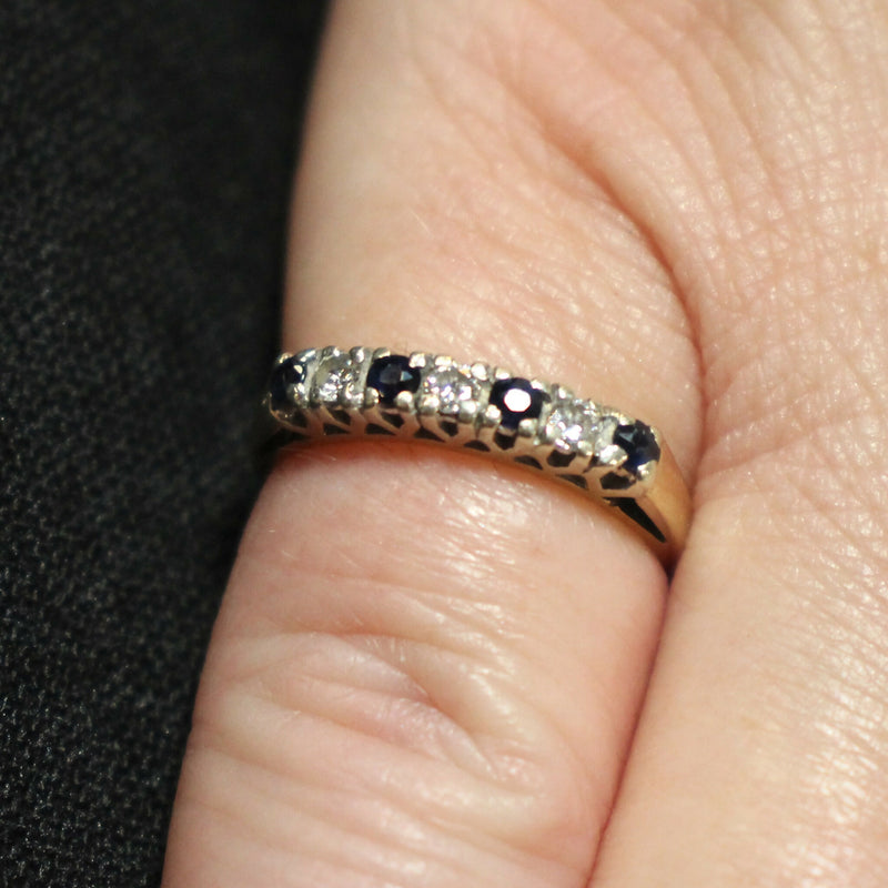 9ct gold 7 stone sapphire and diamond ring