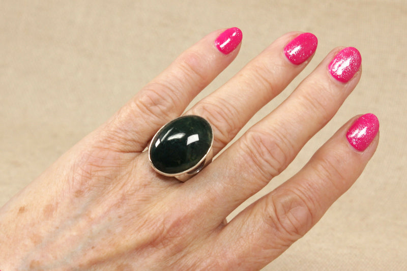 Silver & Green Moss Agate Ring